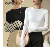 Camisa de fondo para mujer de otoño e invierno, cuello redondo Modal con Tops interiores de manga larga a juego S verde claro