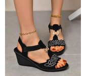 Sandalias de tacón alto, zapatos de cuña para mujer, zapatillas de vestir de lujo con cristales, zapatos de tacón informales de nueva tendencia para la playa, verano 2024 42