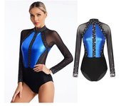 Mono de manga larga con malla y brillantes diamantes de imitación para mujer, para competición de gimnasia, ballet, patinaje artístico M rojo