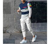 Conjunto de 2 piezas de camiseta y traje de manga larga con estampado 3D de rayas para hombre, chándal informal, camisetas de gran tamaño para hombre, pantalón de chándal de baloncesto S