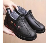 Botas de nieve de invierno para mujer, zapatos con bordado floral, forro polar cálido, suela antideslizante resistente al agua 36 negro