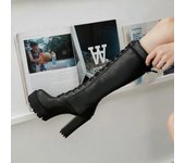 Botas altas hasta la rodilla con plataforma y cordones de moda para mujer, botas de moto de tacón alto cuadrado para mujer, zapatos de piel sintética para otoño e invierno, zapatos para mujer 35