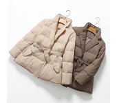 Nueva versión coreana 2024, chaqueta de plumón mediana y larga, cuello alto para mujer, cinturón grueso, delgado y fino, plumón de pato blanco, simple y cálido L negro