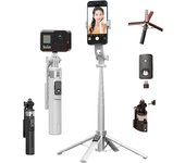 Trípode para teléfono inteligente, palo selfie de 130 cm con tornillo, rotación, ligero, para transmisión en vivo, conferencias web, grabación de películas, viajes blanco