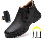 Zapatos de seguridad para hombre, de piel sintética, con puntera de acero, antipinchazos, indestructibles, botas de seguridad, botas de trabajo antideslizantes para hombre 40 negro