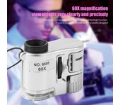 Mini 60 X bolsillos microscopio joyería lupa vidrio LED luz UV plata