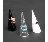 1 soporte de exhibición de anillos de plástico de acrílico transparente con forma de cono triangular para almacenamiento de joyas transparente