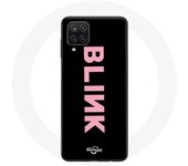 Coque pour Samsung Galaxy A12 Blink Fandom Blackpink Logo Rose Fond Noir