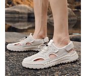 Sandalias de verano para hombre Zapatos casuales transpirables de malla hechos a mano 39 negro