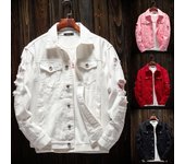 Chaqueta vaquera lisa con cuello vuelto y manga larga informal para otoño e invierno para hombre S rojo