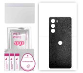 apgo Protective Skin Sticker for the back compatible with Moto G200 5G Dual SIM, Wrap Film, Foil, Vinyl - Pattern Black Leather