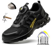 Botas de seguridad con hebilla giratoria de nuevo estilo para hombres y mujeres, zapatillas de trabajo, zapatos con punta de acero transpirables, zapatos de seguridad a prueba de perforaciones 40 negro