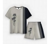 Nueva camiseta de coco a la moda para hombre, camiseta de playa a rayas, pantalones cortos informales de verano y conjunto estampado de manga corta Asian size 4XL