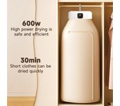 Secadora de ropa portátil con temporizador, potente flujo de aire de 600W, gran capacidad, pantalla Digital, ropa interior, ropa de bebé, secadora eléctrica compacta blanco
