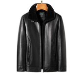 Abrigo de cuero Natural de alta gama para hombre, chaqueta con cuello de piel de cordero para mediana edad y jóvenes, ropa informal de negocios, otoño e invierno M
