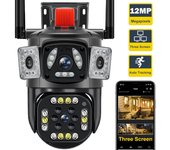 Nueva cámara WiFi para exteriores 6K 12MP seguimiento de movimiento Zoom 8X tres pantallas vista de 360 ​​° cámara IP protección de seguridad videovigilancia PTZ 6K 12MP No Card