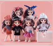 Mini muñeca articulada movible de 17CM para niñas, juguete 3D con ojos grandes, trajes completos de princesa, colección de vestidos, regalo para niños B