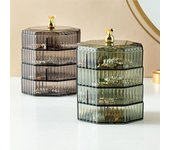 Caja de almacenamiento de joyas giratoria, estante de almacenamiento de maquillaje, organizador de pulseras y pendientes de plástico, soporte de caja, estante de exhibición con cubierta verde