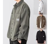 Camisa de trabajo para hombre, estilo chaqueta, abrigo, camisa de moda, camisa holgada informal de manga larga, talla grande XXXL negro