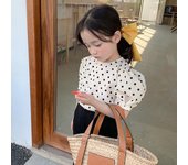 Camisa para niñas de verano, camisas de lunares para niñas pequeñas, blusa de manga corta abombada, Top informal, camisa sin espalda 11