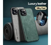 Funda de cuero de lujo para iPhone 14, 13, 12, 11 Pro Max, Mini XR, XS Max, 8, 7 Plus, SE 2020, 13Pro, con placa de Metal, soporte para coche For iPhone 14 Pro gris claro