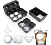 Bandeja grande para cubitos de hielo, moldes de silicona para cubitos de hielo, molde redondo y cuadrado de silicona para hacer bolas de hielo para whisky, cócteles, bandeja de cubitos de diamante