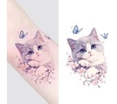 4 piezas/lote de pegatinas de tatuaje temporal de mariposa y gato bonito, color resistente al agua, tatuaje falso duradero de gato ángel, tatuaje de dibujos animados para brazo onesize