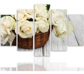 Cuadro en lienzo de cinco piezas con rosas blancas y flores naturales 100x70 marrón