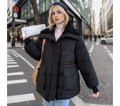 Chaqueta de algodón con solapa grande para mujer Chaqueta gruesa de invierno de longitud media S negro