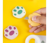 Mini cuchillo Kawaii de bolsillo con forma de Pata de Gato, caja exprés, cortador de papel, envoltura artesanal, hoja rellenable, papelería amarillo