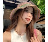 Women's Beach Straw Cap Summer Bucket Hat Ins Rainbow Sun hat  Outdoor blanco