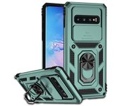 Para Samsung Galaxy S10 S10 Plus Funda a Prueba de Golpes Armadura Deslizante Protección de Cámara Funda para Teléfono Para Samsung S10 S10+Plus Cubierta con Soporte de Anillo For Samsung S10 rojo