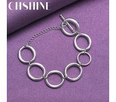 CHSHINE - Pulsera de cadena con anillo redondo de plata de ley 925, abalorio de moda para bodas y fiestas, joyería para mujer 20CM 8inches