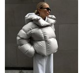 Chaqueta corta con capucha y relleno de algodón para mujer, informal, cálida, de invierno S gris claro