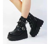Botas cortas de moto con tacón de cuña para mujer, botas cortas de moda de suela gruesa para otoño e invierno para mujer 43 negro