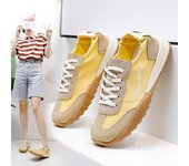 Zapatillas de deporte de verano para mujer, informales, con plataforma, antideslizantes, transpirables, para caminar, ligeras, con cordones, gruesas, para correr, zapatos de tenis para mujer 35 amarillo