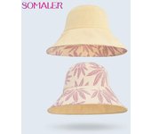 SOMALER Summer Two-sides Wearable Bucket Sun Hats para mujeres Hojas Pattern Style Beach Hat Wide Brim Spring Cap con barbijo