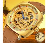 Reloj mecánico automático con volante de inercia a prueba de agua y huecos para hombre, creativo reloj con esfera rectangular con incrustaciones de diamantes, regalo de vacaciones plata