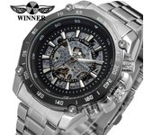 Winner Reloj automático completo ahuecado con banda de acero para ocio a la moda para hombre blanco