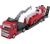 Camión transportador a escala 1/50 para niños, camión de remolque, camión de construcción, juguetes, piezas del sistema de combustible, motores de combustión y piezas para niños. 1/50Size:33*7*5cm,Trailer rojo