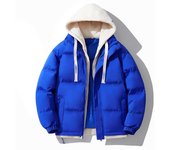 Chaqueta de dos piezas falsa de estilo Hong Kong para hombre, chaqueta de polar con capucha de tendencia de moda de invierno para hombre, chaqueta de algodón, chaqueta de algodón grueso para hombre M negro