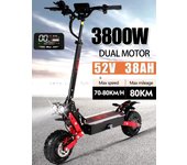 UE 2025 NUEVO RS Más Vendido 3800W 52V 38AH Patinete Eléctrico Doble Motor Velocidad Máxima de 80KMH Autonomía Máxima de 60-70KM Patinete Eléctrico Plegable 3800W-52V-38Ah