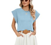 Camiseta holgada de manga corta con cuello redondo de verano, camiseta sin mangas a rayas para mujer S