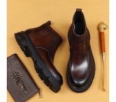 Botas Chelsea de invierno para hombre, botas cortas de cuero con plataforma y amortiguación de aire, botas informales de cuero británico para negocios 38 negro