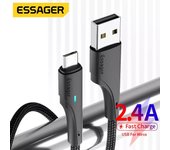 Essager Cable micro USB de 2,4 A, cable de carga rápida para teléfonos móviles Xiaomi Redmi Samsung Oneplus, cable de carga, cables de datos Android 0.25m negro