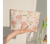 Bolsa de maquillaje para mujer con diseño de ramo rosa, bolsa de almacenamiento portátil con cojín de aire para lápiz labial, cosméticos y otras bolsas de viaje de alta calidad azul