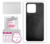 apgo Protective Skin Sticker for the back compatible with Xiaomi Redmi 12C, Wrap Film, Foil, Vinyl - Pattern Black Leather