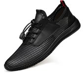 Zapatos informales de malla para hombre, mocasines cómodos para conducir, zapatos planos de verano 37 negro