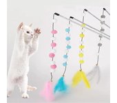 Juguetes interactivos con pompón para gatos, con plumas, para que jueguen los gatitos, con pelota de peluche, suministros para mascotas. azul