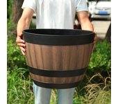 Maceta de imitación con forma de barril de whisky, decoración del hogar, maceta de plástico para interior y exterior, para jardín 1